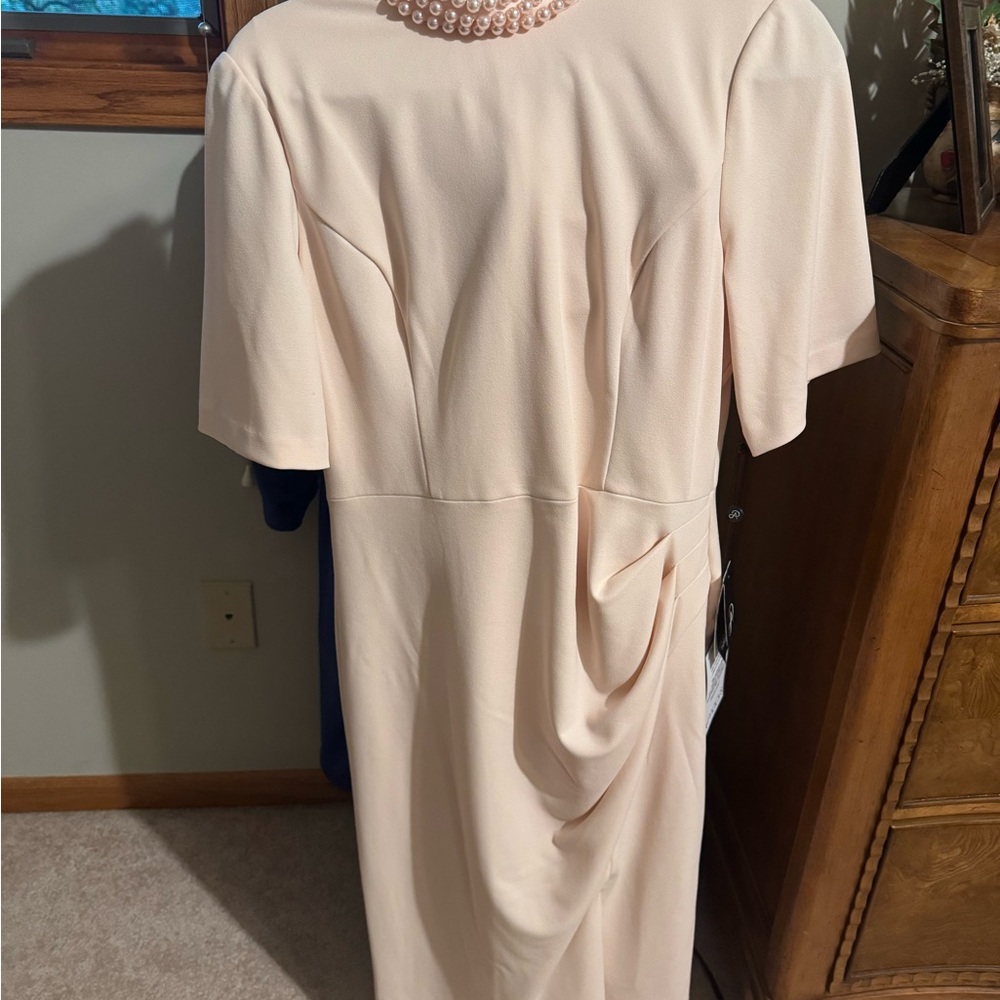 Chic Cream Midi Dress with Pearl Accents